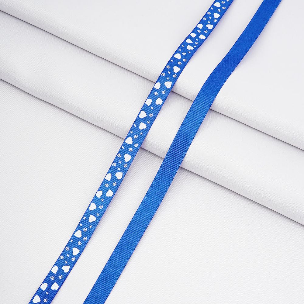 Лента репсовая (в рубчик) с рисунком 10.0 мм / 45.72 метра, ID 1077, цв. син, 24478