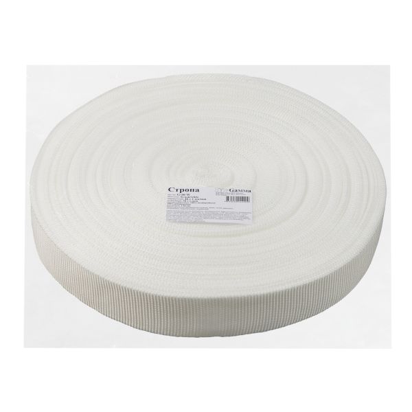 Стропа (ременная лента) 40 мм / 50 метров, толщ. 1.14 мм, [20 г/пог.м], 100% п/п, белый, Gamma G-40 W