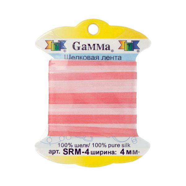 Лента (тесьма) шелковая 4.0 мм / 9.1±0.5 метров, M005 св.розовый/розовый, Gamma SRM-4