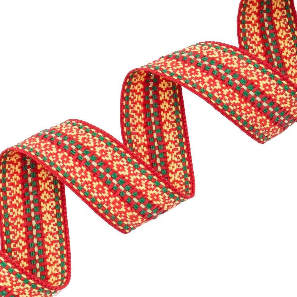 Лента (тесьма) жаккардовая 30.0 мм / 25±1 метров, х/б рис. 9871, красный/желтый/зеленый, С3881Г17
