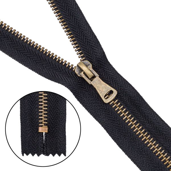 Молния металл Т5 (5 мм) 1 зам., н/раз., 20 см, антик, 580 черный, 10 шт, 15420-1