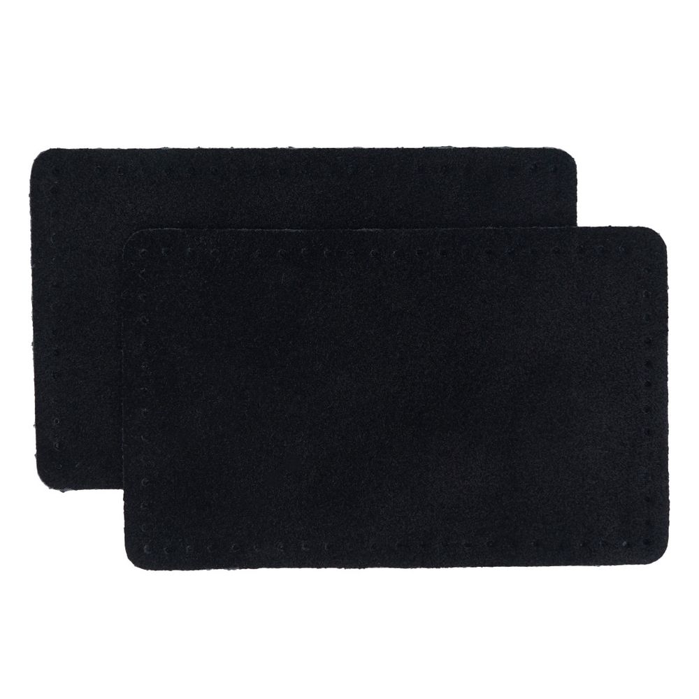 Заплатки пришивные из замши, прямоугольник 6х9,6см с перфорацией, 2 шт, 100% кожа, 20 черный, 59113