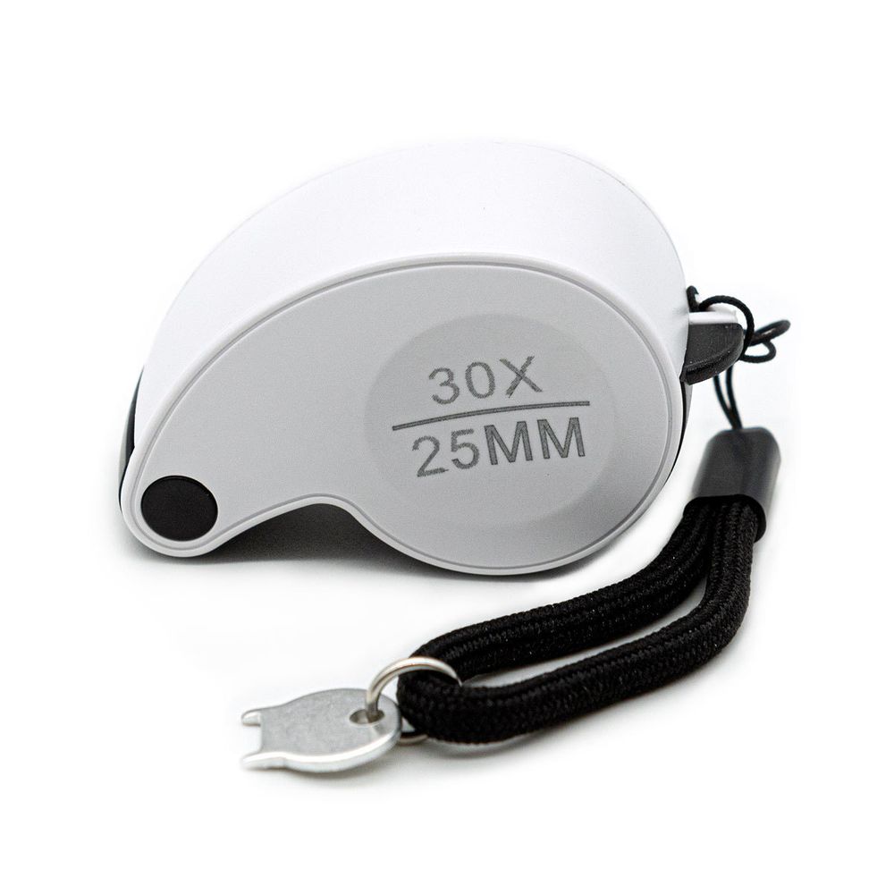 Лупа складная 30х, диам. 25 мм, с подсветкой, 2 LED