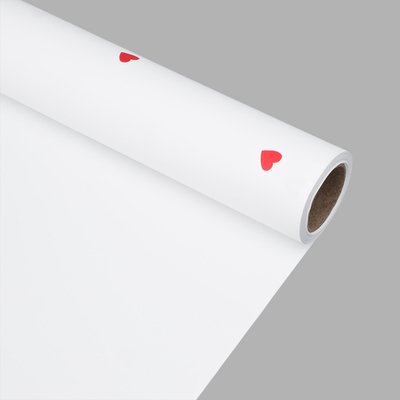 Пленка упаковочная для цветов и подарков Сердечки, 65 мкр, 58см / 10м ± 5% (VH2559 белый с красными сердечками)