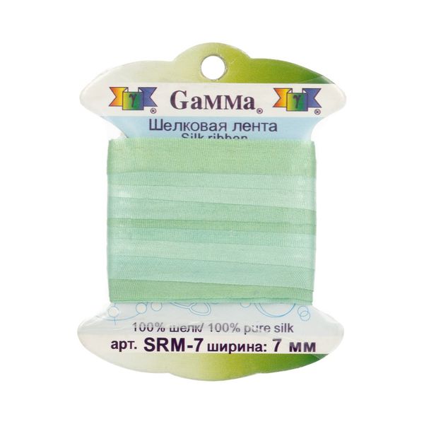 Лента (тесьма) шелковая 7.0 мм / 9.1±0.5 метров, M042 св.зеленый/зеленый, Gamma SRM-7