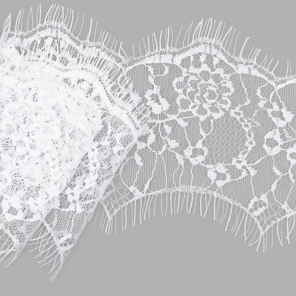 Кружево шантильи (реснички) на сетке 100 мм, белый, 3 метра, S090489