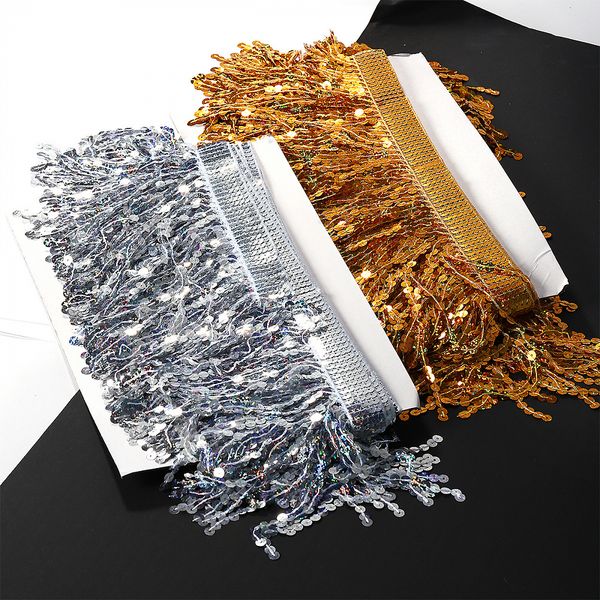 Бахрома отделочная 15.0 мм / 4.5 метра, с пайетками, TBY.11503, цв.серебро