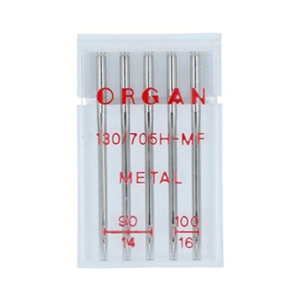 Иглы для швейных машин для металлизированных нитей 130/705 H MF, №90, №100, 5 игл, в пенале 5510000 ассорти, ORGAN