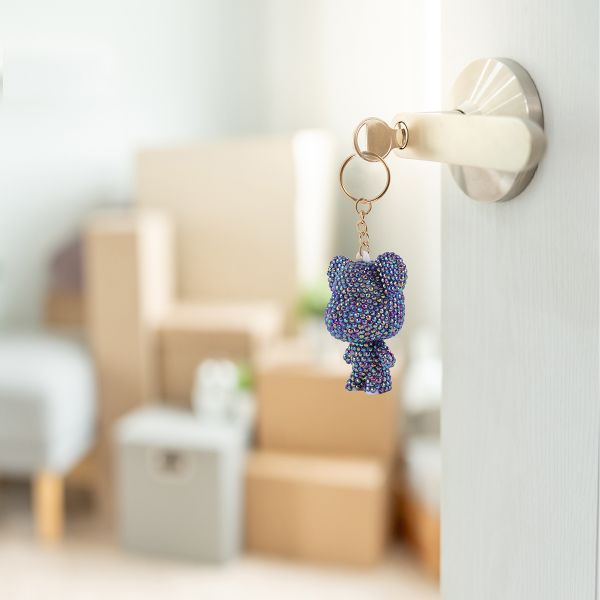 Алмазная (кристальная) мозаика Фрея ALVF-005, брелок Фиолетовый мишка, 5.5х6.5 см