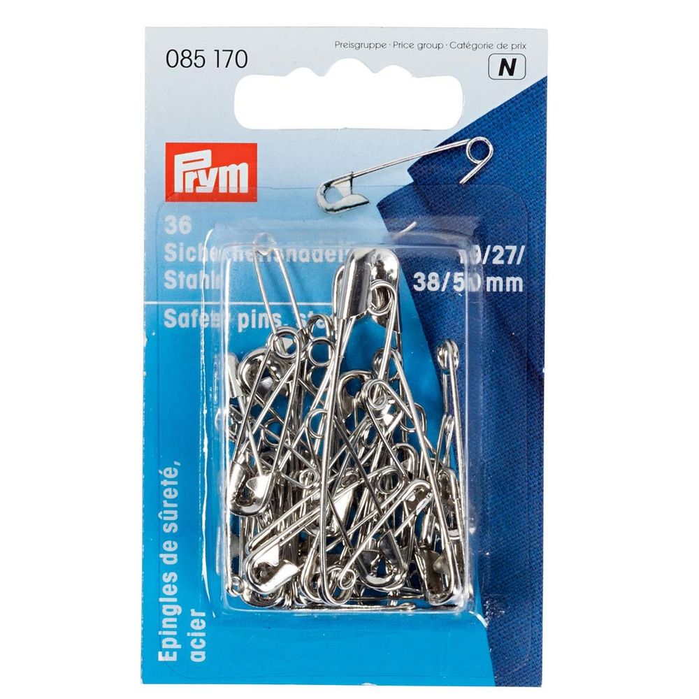 Булавки английские со спиралью, латунь и сталь №3/0-3 в ассорт, серебро, цвет 27, Prym