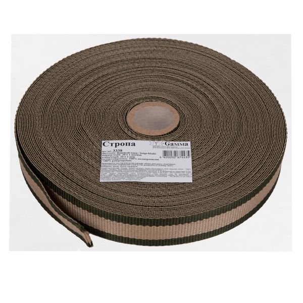 Стропа (ременная лента) 30 мм / 25 метров, толщ. 1.01 мм, [17.1 г/пог.м], 100% п/п, бежевый-хаки, Gamma 3338