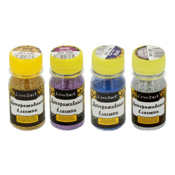 Блестки декоративные в баночках ассорти 0.2 мм, 4 уп. по 20 г, №01, Love2art Набор ассорти GFC-128