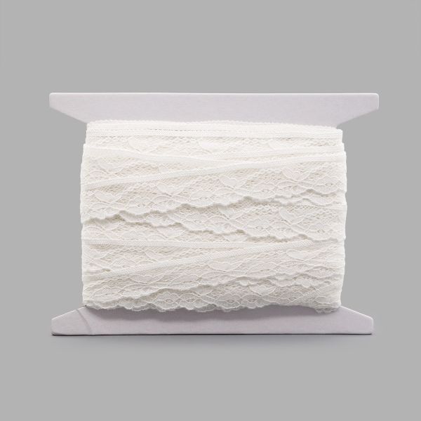 Кружево эластичное (стрейч) 25 мм / 13.71±10% метров, белый, LAEC-19173