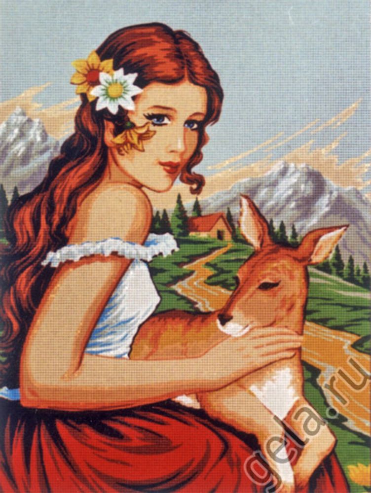 Рисунок для вышивания Soulos (канва жесткая), &quot;Девушка с олененком&quot;, 45х60 см