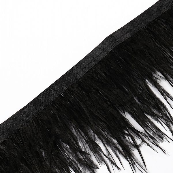 Перья на ленте декоративные Страус FBY-08-100 8см черный уп.2м