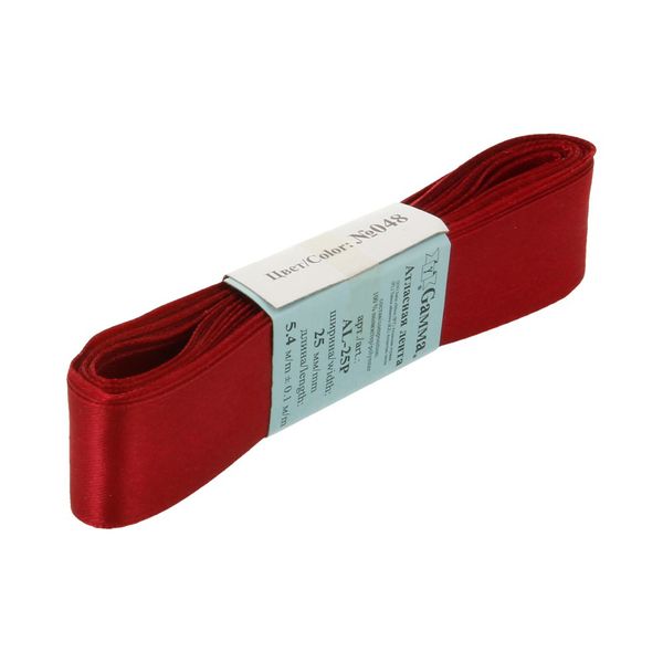 Лента атласная 1-сторонняя 25.0 мм / 5 шт по 5.4 метра, №048 бордовый, Gamma AL-25P