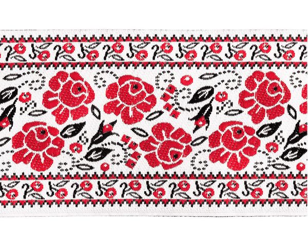 Лента (тесьма) жаккардовая 68.0 мм / 10±0.5 метров, Цветы красный/черный, Gamma DBTRJ-105
