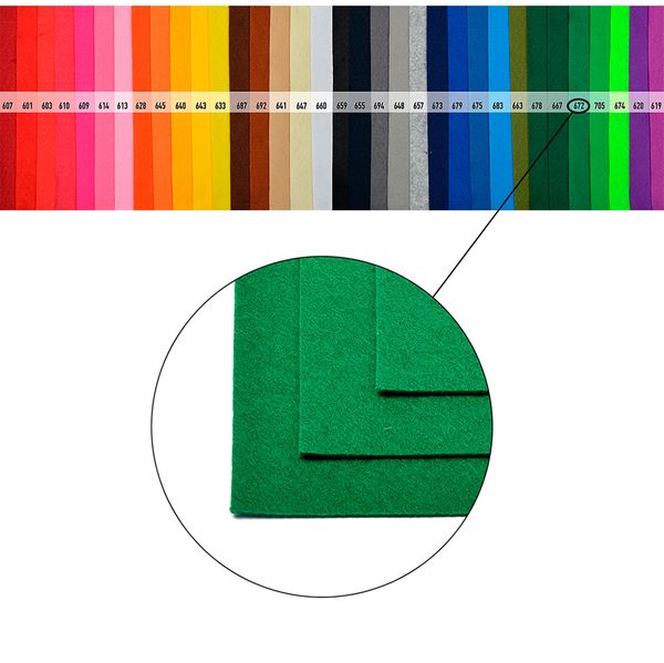 Фетр листовой жесткий 1.0 мм, 20х30 см, 10 шт, цв. 672 зеленый