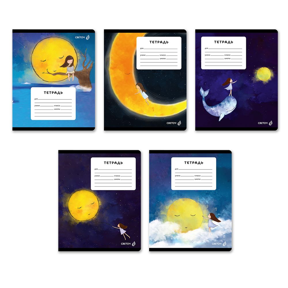 Тетрадь ученическая школьная, A5 18 л. на скобе 65 г/м², белизна 100% 20 шт линия, 01451 Тайны лунной ночи, Светоч Т184