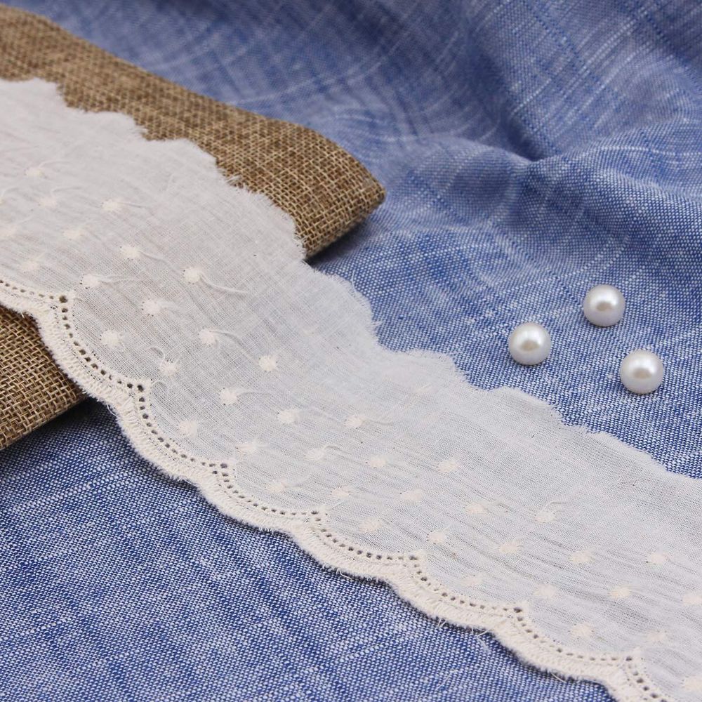 Кружево шитьё 69 мм / 13.72 м, 100% хлопок, неотбеленный