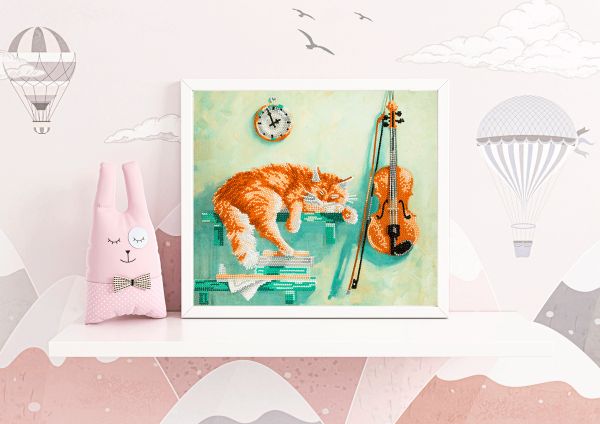 Алмазная (кристальная) мозаика Фрея, Кот и скрипка, 40х35 см