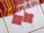 Набор для вышивания бисером Klart, серьги квадратные Красный орнамент, 4,5х4,5 см