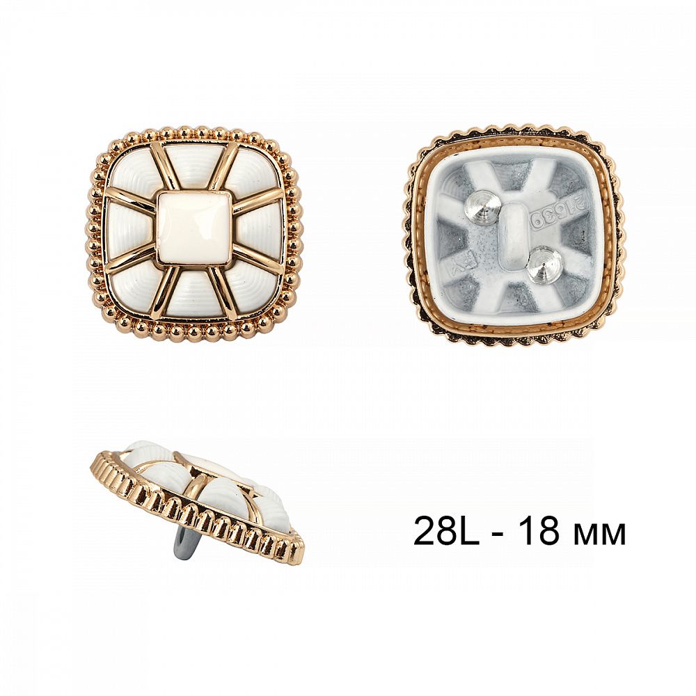 Пуговицы на ножке металлические 28L=18мм, С-MP07 цв.золото/белый, 5 шт