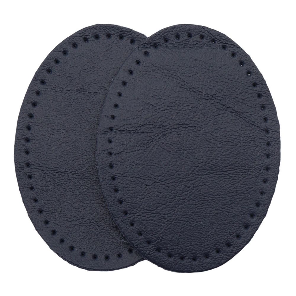 Заплатки пришивные из кожи, овал 6х8,2см с перфорацией, 2 шт, 100% кожа, 05 темно-синий, 9114