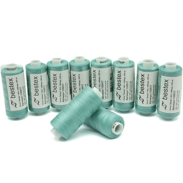 Нитки швейные бытовые Bestex 40/2, 365 м (400 ярд) / 10 кат., 360 зеленый аквамарин