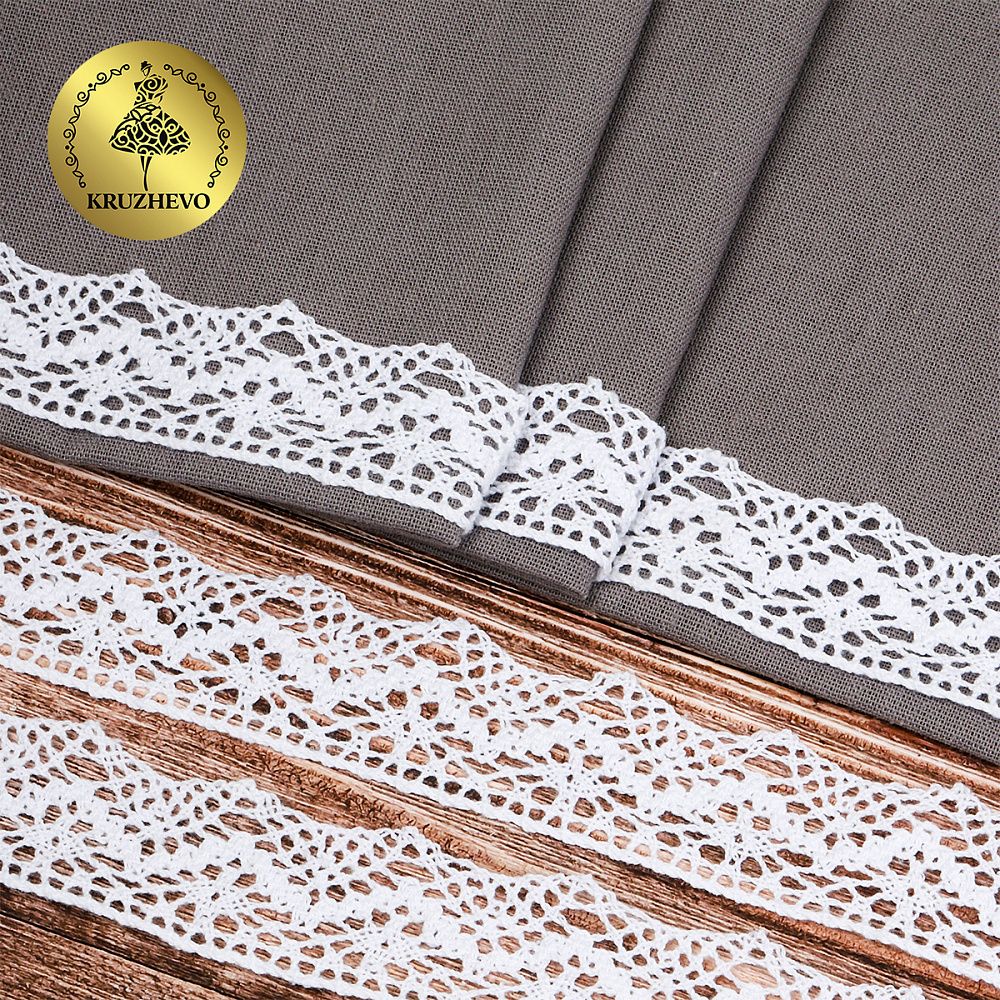 Кружево вязаное (тесьма) 32 мм, цв.02 белый, уп. 25 м, Kruzhevo