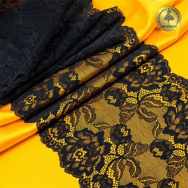 Кружево бельевое эластичное 180 мм / 25 м, цв.03 черный, Kruzhevo