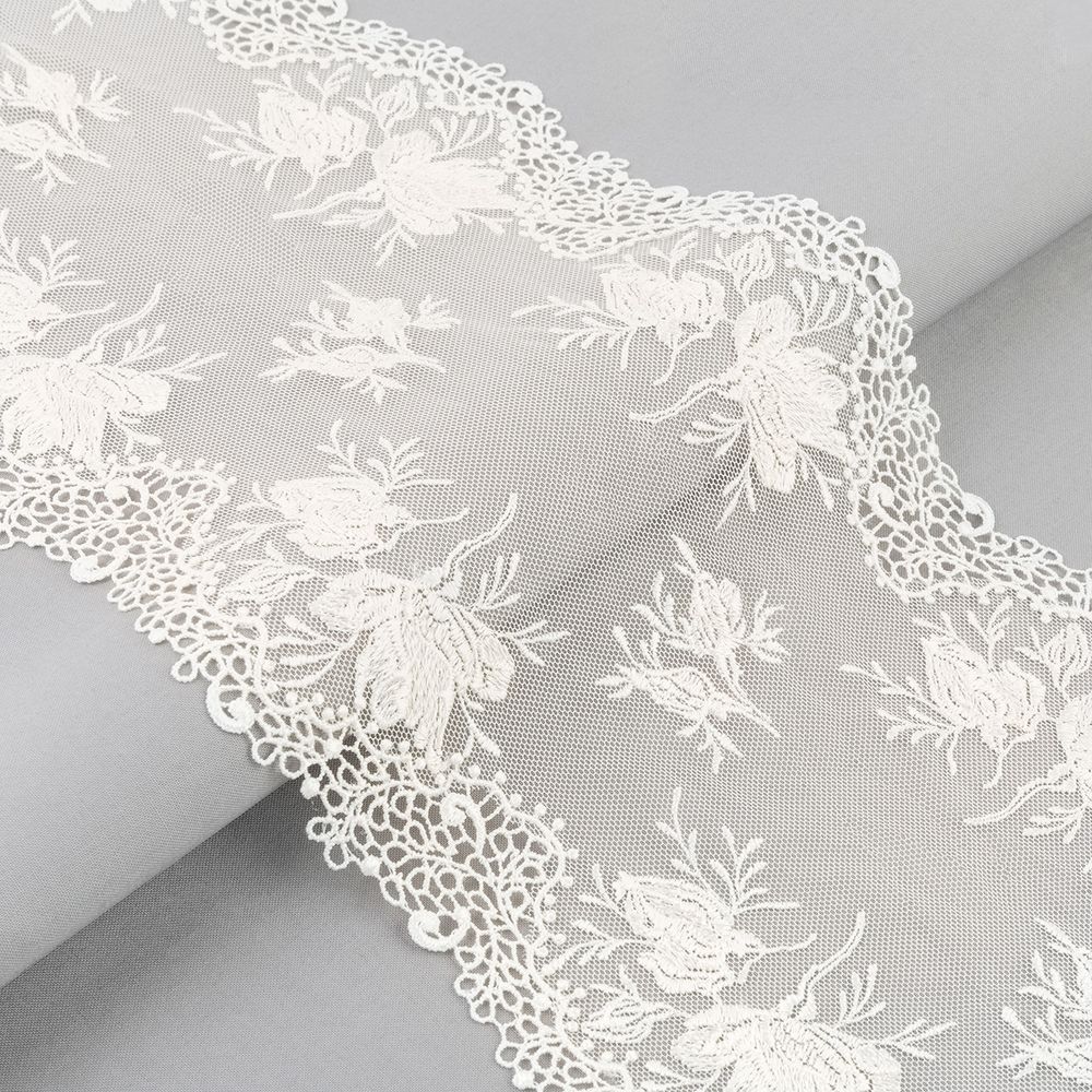 Кружево на сетке широкое 200 мм / 10±0.2 м, Турция, экрю, Gamma GCKM-200-01