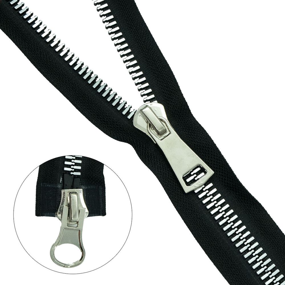 Молния трактор Т10 (10 мм) 2 зам., разъем., 90 см, декор. звено, ник / черн, 5 шт