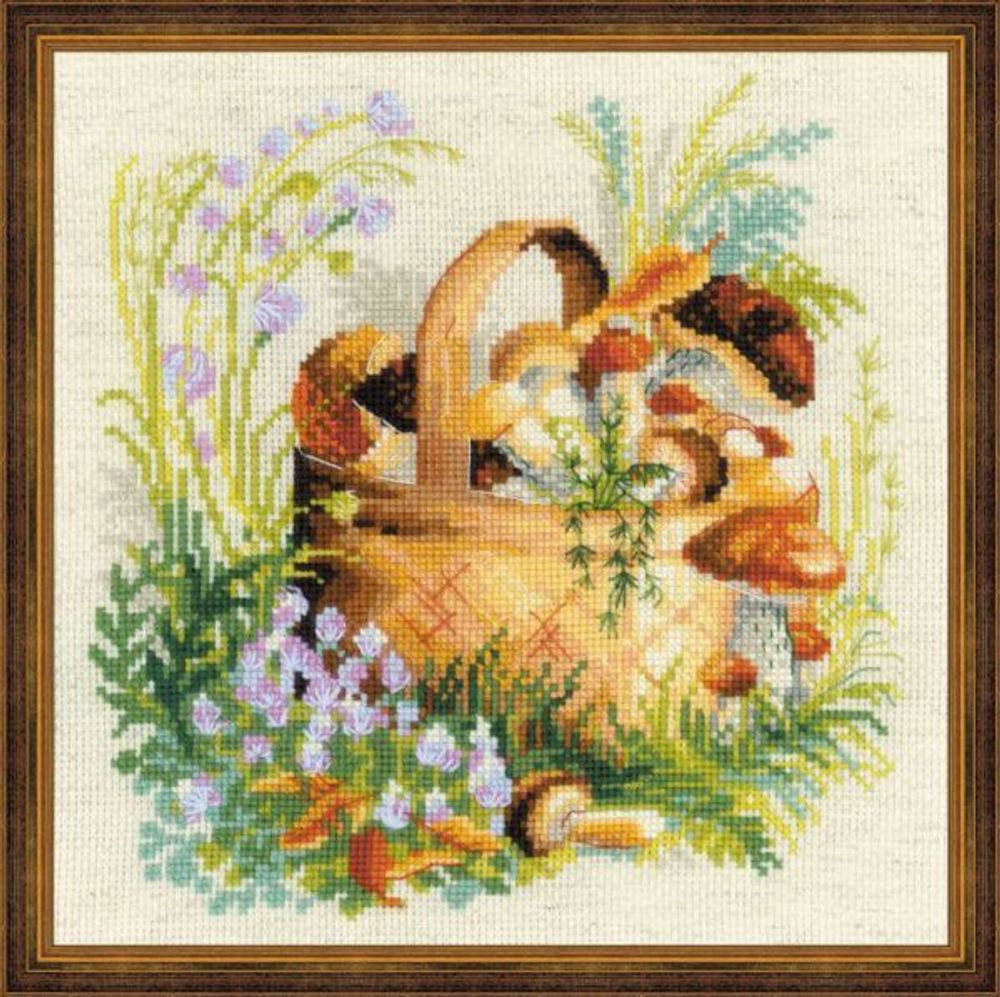 Набор для вышивания нитками Риолис, Грибное лукошко 30х30 см