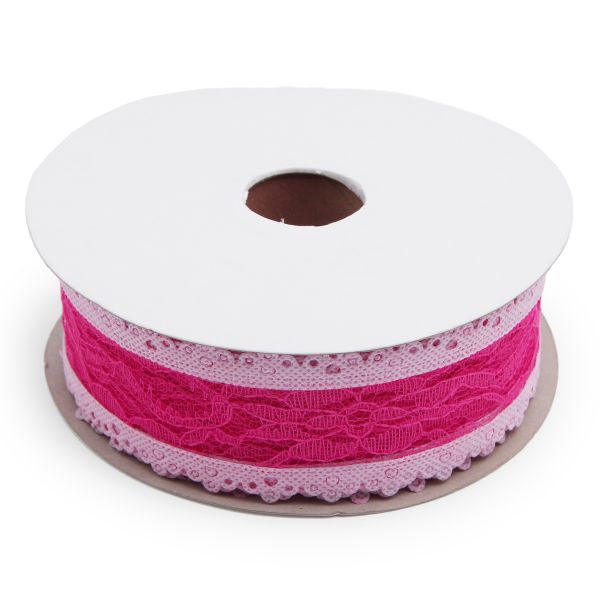 Тесьма отделочная ажурная 50 мм, 25 м, (03 розовый/ярко-розовый)