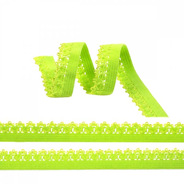 Резинка бельевая (ажурная) 12.0 мм / 100 метров, RB01 зелено-желтый неон F229