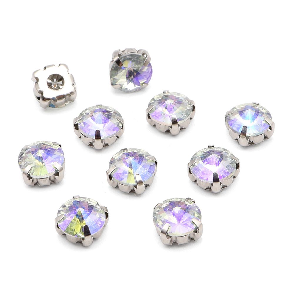 Хрустальные стразы в цапах круглой формы, белый c внутренним AB покрытием 8 мм, 10 шт, Astra&Craft, РЦ003НН8