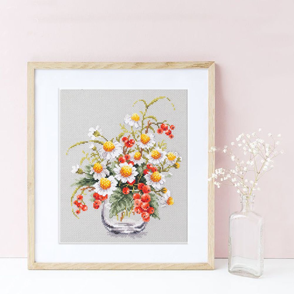 Набор для вышивания нитками Чудесная игла, Ромашки и смородина 18х23 см