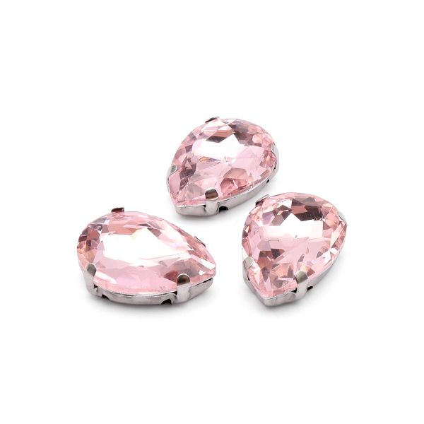 Хрустальные стразы в цапах формы капля, розовый 13х18 мм, 3 шт., АЦ006НН1318