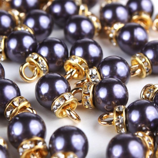 Пуговицы на ножке Жемчужина со стразами 8мм (сиреневый/золото), 50 шт