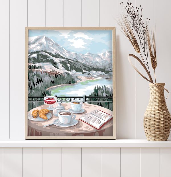 Картина по номерам Фрея PNB/PLC-257, Завтрак с видом на горы, (цветной холст) 50х40 см