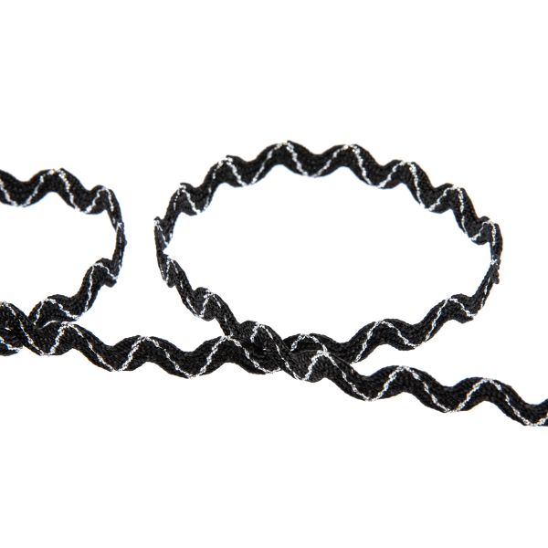 Тесьма отделочная зигзаг 9 мм, / 20 метров, черный/под серебро, Blitz