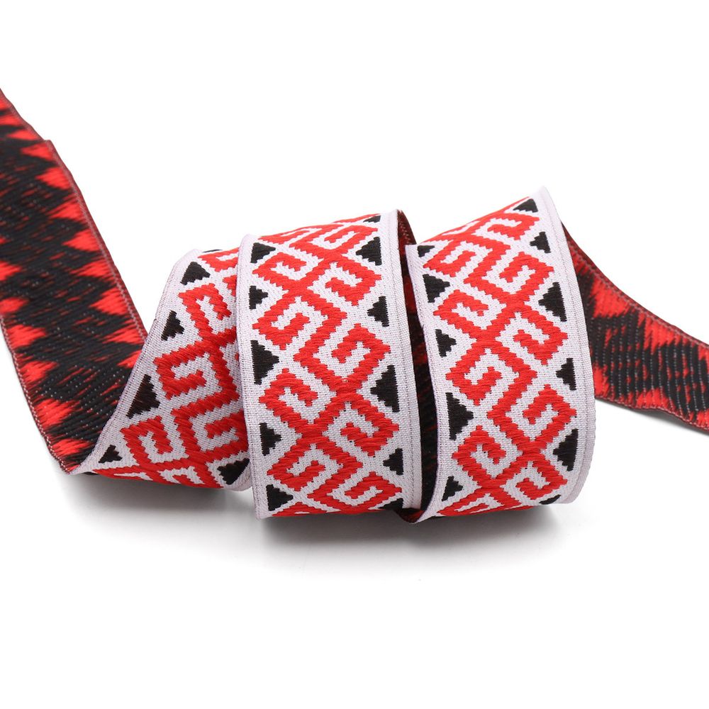 Лента (тесьма) жаккардовая 28.0 мм / 10±0.5 метров, Славянский орнамент, 28113 красный