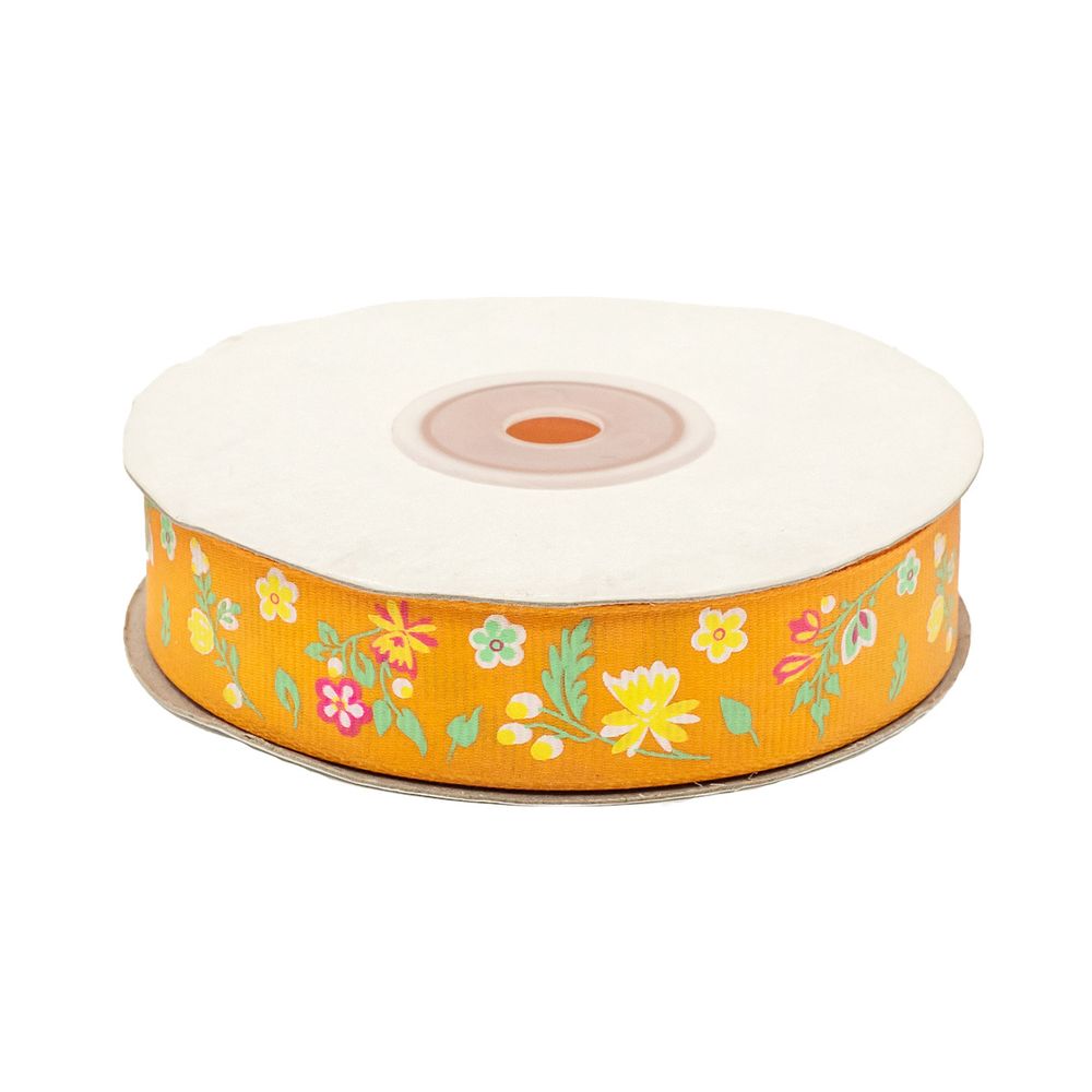 Лента репсовая (в рубчик) Полевые цветы 20.0 мм, 22.86 м (оранжевый)