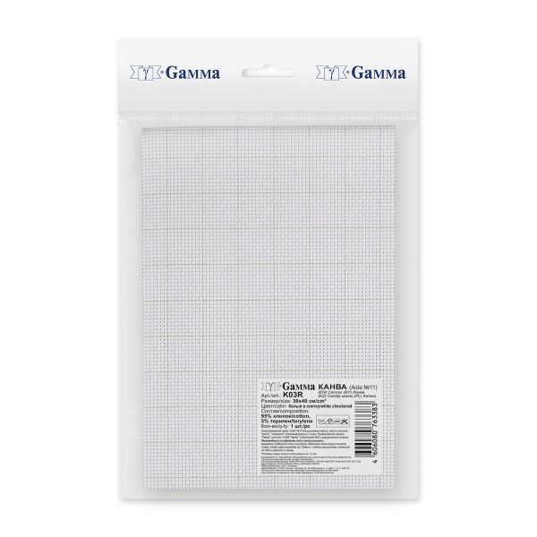 Канва Aida 11 ct, 30х40±2 см, белый в клетку, Gamma