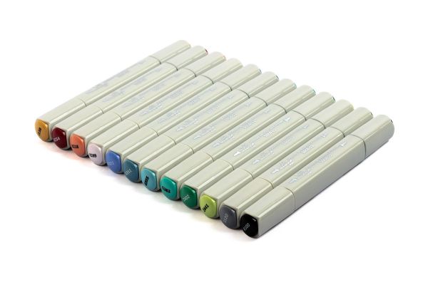 Набор маркеров на спиртовой основе 0.7 - 7 мм, 12 цв. перо круглое/скошенное, 07 -Яркая фантазия, Vista-Artista SMA-12