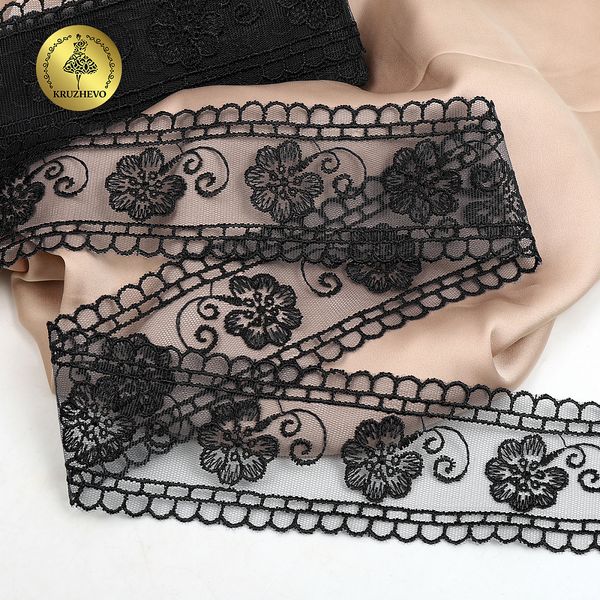 Кружево на сетке 53 мм, TR.1159B, 02 черный, 12м, Kruzhevo