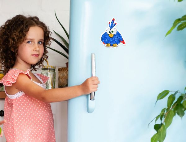 Алмазная (кристальная) мозаика Фрея, магнит Синяя птичка, 7.5х8.5 см