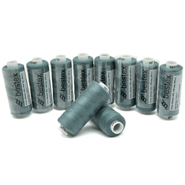 Нитки швейные бытовые Bestex 40/2, 365 м (400 ярд) / 10 кат., 107 серо-голубой