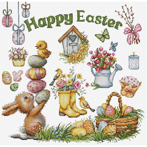 Набор для вышивания нитками Luca-S B7048, Счастливой Пасхи 28х28 см